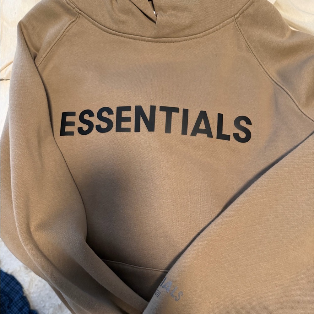 ESSENTIALS Logo Pullover Hoodie in Taupe Size L